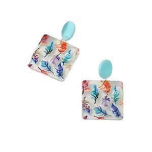 Acrylic Colorful Feather Geometric Square Drop Earrings